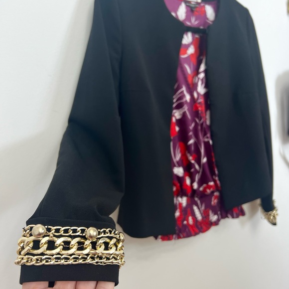 H&M Black cropped cardigan with Gold Accent sleeves Xs - Picture 2 of 3